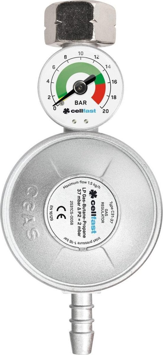 Cellfast gasregelaar met manometer LPG / propaan / butaan