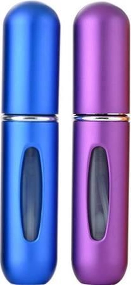 MaxedMore Navulbare Parfumverstuiver 5ml Blauw & Paars - 65 Keer Spraybare Parfum Verstuiver - Hervulbaar Tasverstuiver voor Parfum - Meeneem Mini Geur Flesje voor op Reis - Lipstick Formaat Navulbaar Parfumflesje