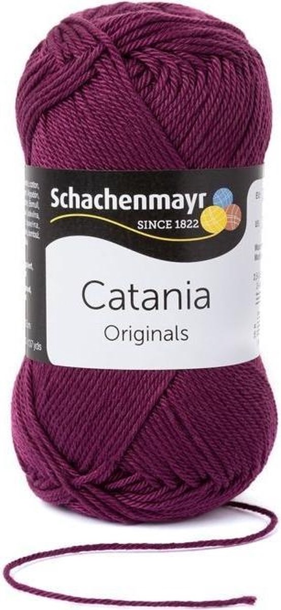 Schachenmayr Catania katoen 0394 Burgund. PAK MET 10 BOLLEN a 50 GRAM. INCL. Gratis Digitale vinger haak en brei toerenteller.