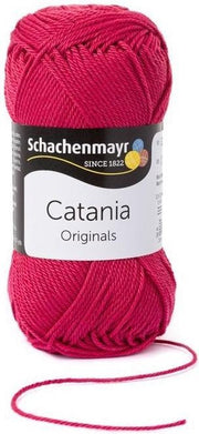 Schachenmayr Catania katoen 258 Aardbeirood. PAK MET 10 BOLLEN a 50 GRAM. INCL. Gratis Digitale vinger haak en brei toerenteller