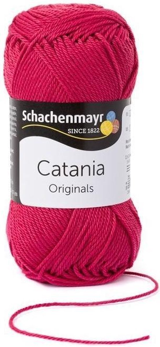Schachenmayr Catania katoen 258 Aardbeirood. PAK MET 10 BOLLEN a 50 GRAM. INCL. Gratis Digitale vinger haak en brei toerenteller