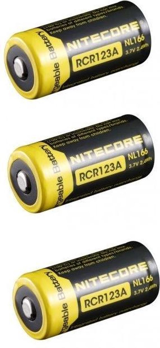 3 Stuks - Nitecore RCR123A Li-ion NL166 650mAh 3.7V