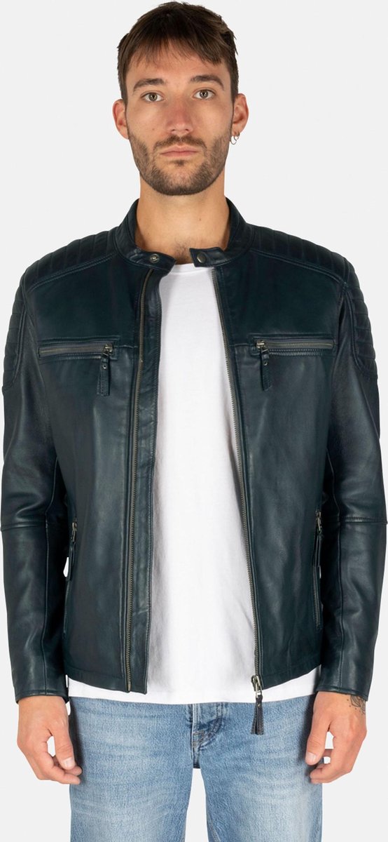 Light Shadow Leren Jas -  Heren  Jas - Blauw - Maat 4XL