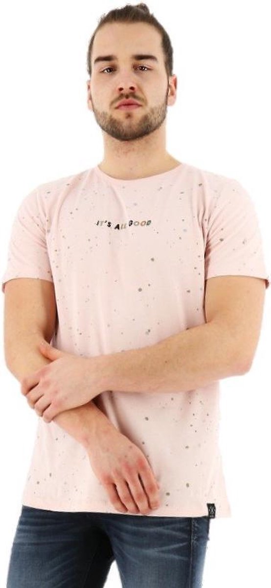 Kultivate t-shirt paint tee regular fit korte mouw pink moon