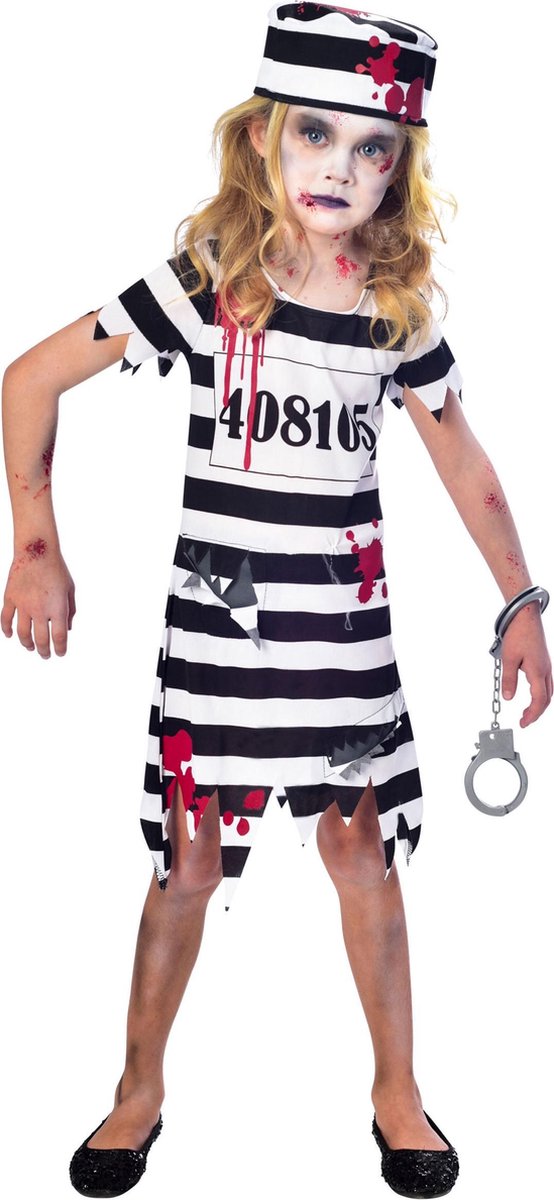 Amscan Verkleedpak Zombie Convict Meisjes Zwart/wit Mt 7-8 Jaar