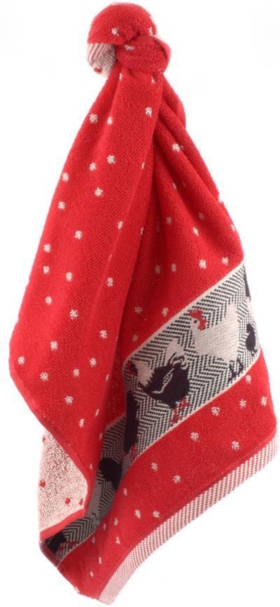 Bunzlau Castle keukendoek Chickens Red 53x60