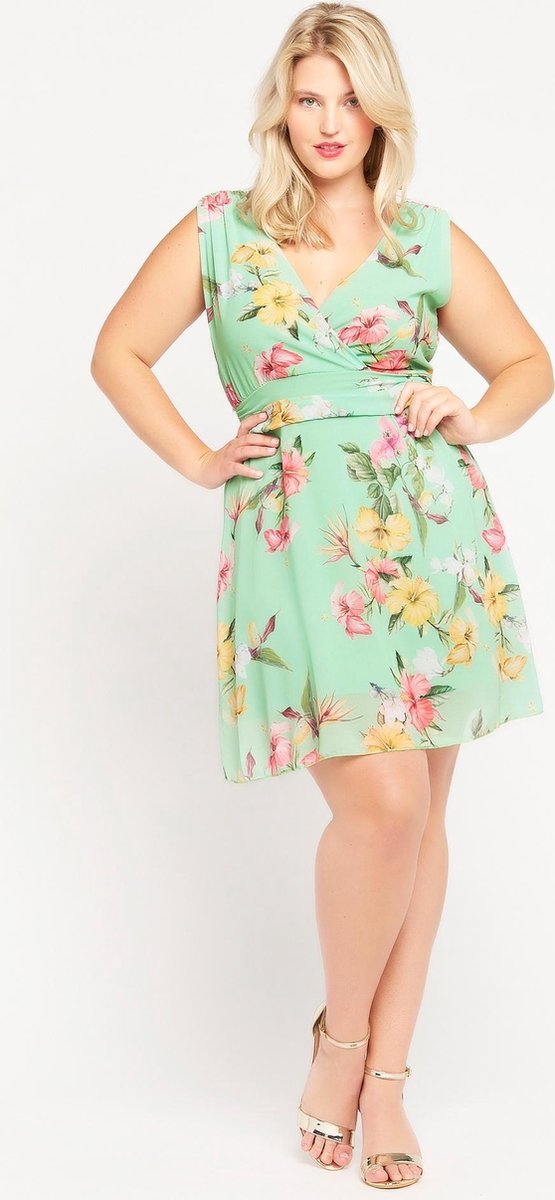 Halflange jurk met bloemen - Licht Groen