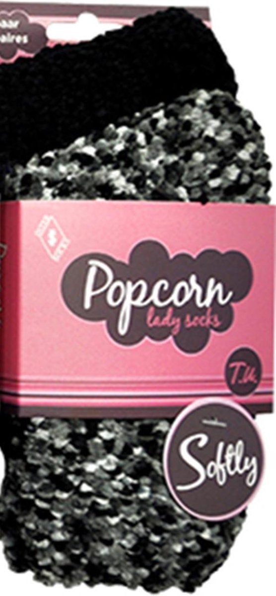Dames zachte huissokken - TU - popcorn - zwart - 2paar  chaussettes socks