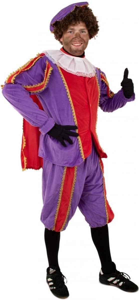 Luxe Piet pak rood paars - maat S + GRATIS PROFESSIONELE SCHMINK - kostuum voor buiten - pietenpak goud Sinterklaas festival