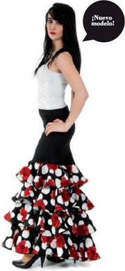Spaanse Flamenco Luxe Rok - Maat S - Rozen en Volantes - Verkleed Rok