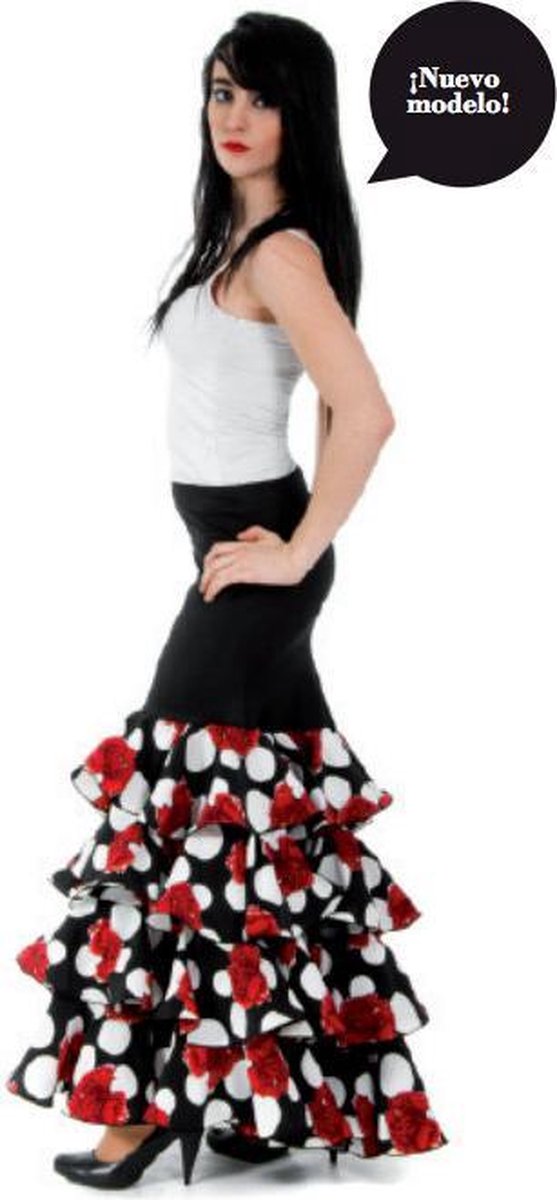 Spaanse Flamenco Luxe Rok - Maat S - Rozen en Volantes - Verkleed Rok