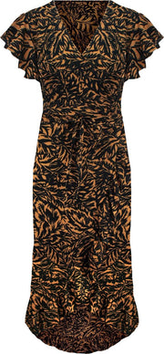 Bladeren Wrapdress Camel