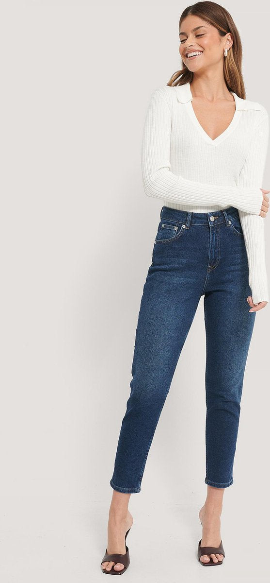 NA-KD Comfort Mom Vrouwen Jeans - Dark Blue - Maat EU 42