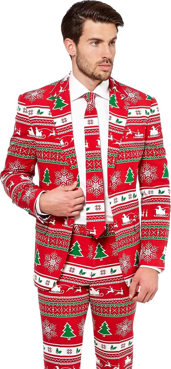 OppoSuits Winter Wonderland - Mannen Kostuum - Rood - Kerst - Maat 48