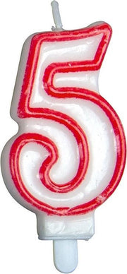 Tib Cijferkaars ''5'' 8 Cm Wax Wit/rood