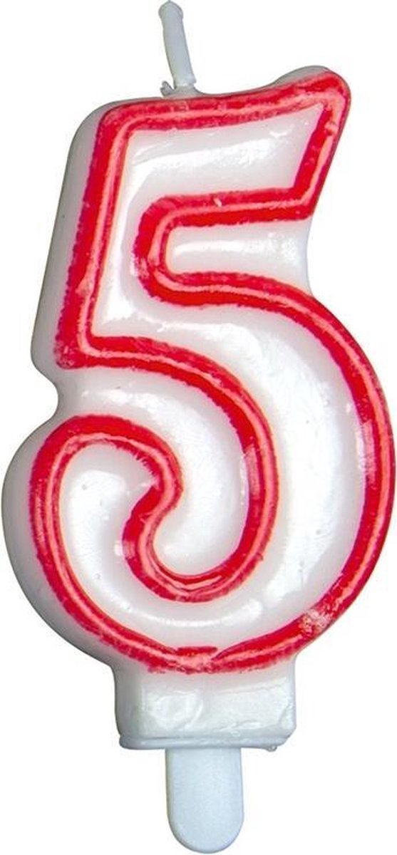 Tib Cijferkaars ''5'' 8 Cm Wax Wit/rood