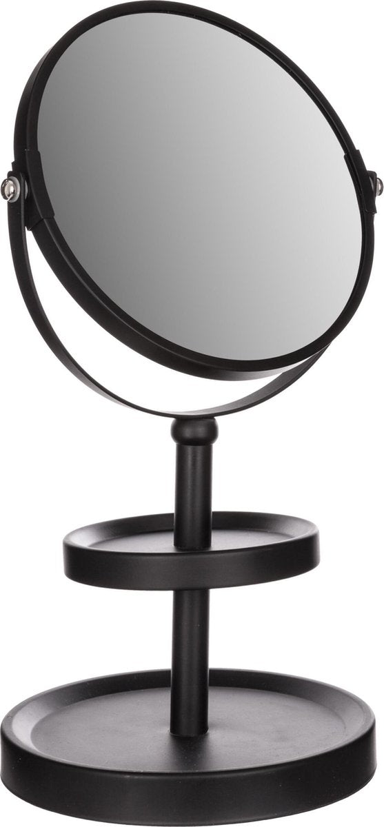 Spiegel – Make-up Spiegel – Twee Zijden – Vergrotingsspiegel – 3x Zoom Spiegel – Vergrootspiegel – Mat Zwart – Metaal – Industrieel Ontwerp – 16x34x34cm