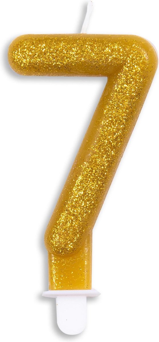 Kaars 7 Jaar Goud Glitter 7cm
