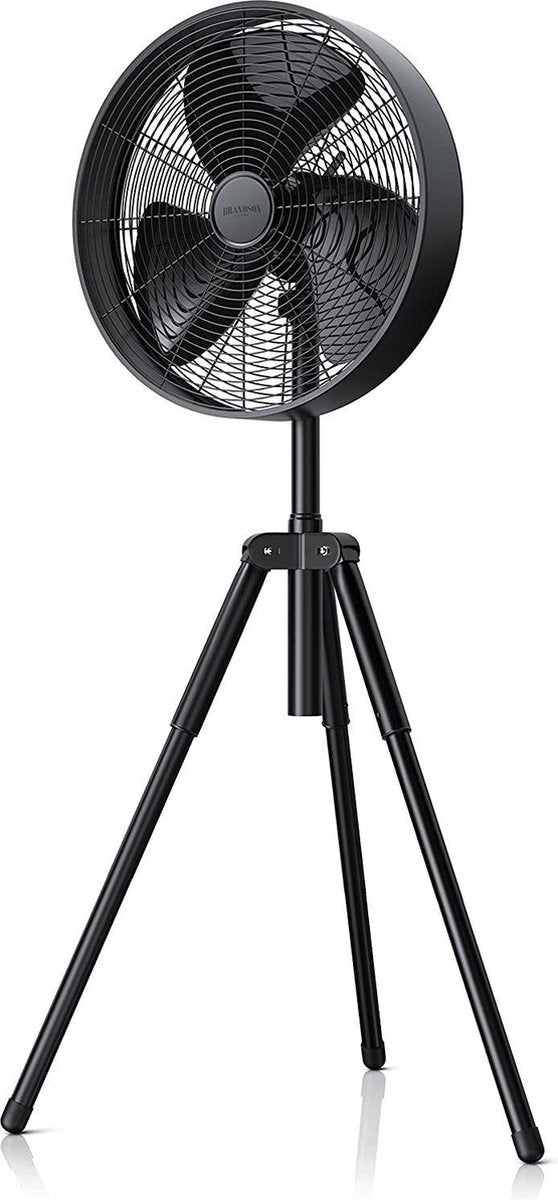 Staande ventilator met driepootstatief | designventilator in mat zwart | 3 verschillende snelheden | 50 W