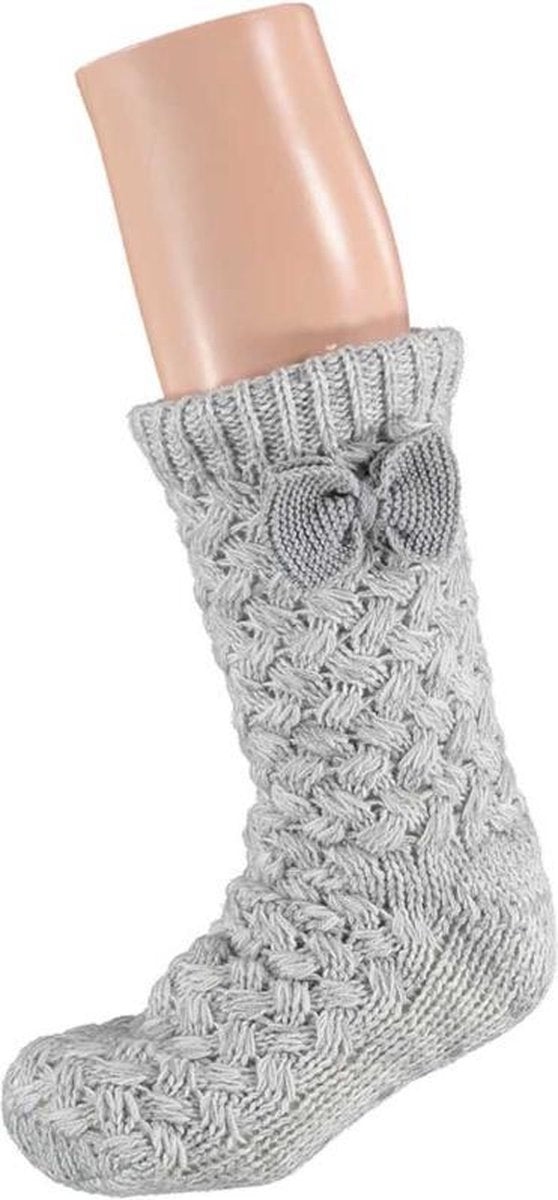 HomeSocks Antislip Gebreid Chenille met strik | Grijs