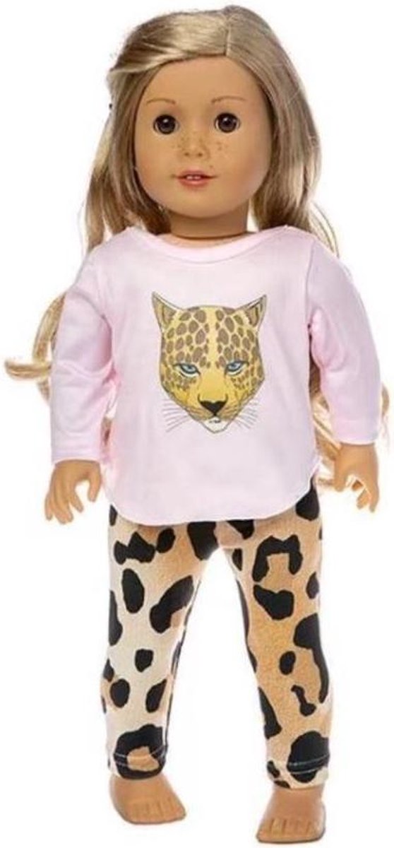 Poppen kleertjes - Roze kleding set met luipaard - Geschikt voor pop tot 43CM zoals BABY born