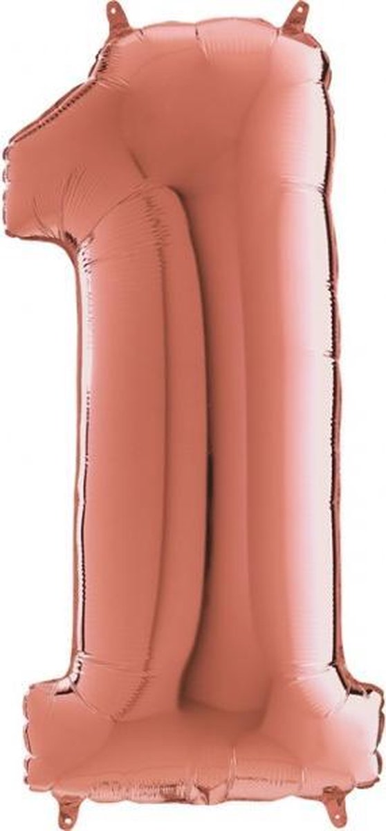 Grabo Balloons - Folieballon - Cijfer 1 - rose goud - 66cm