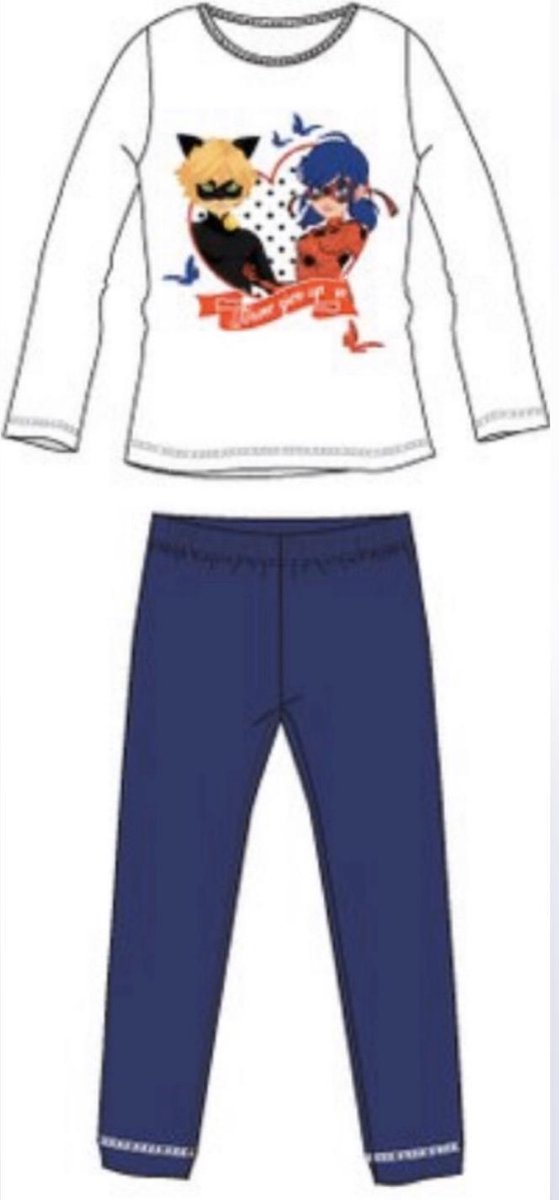 Miraculous ladybug - Pyjama - wit - blauw - maat 104 / 4 jaar