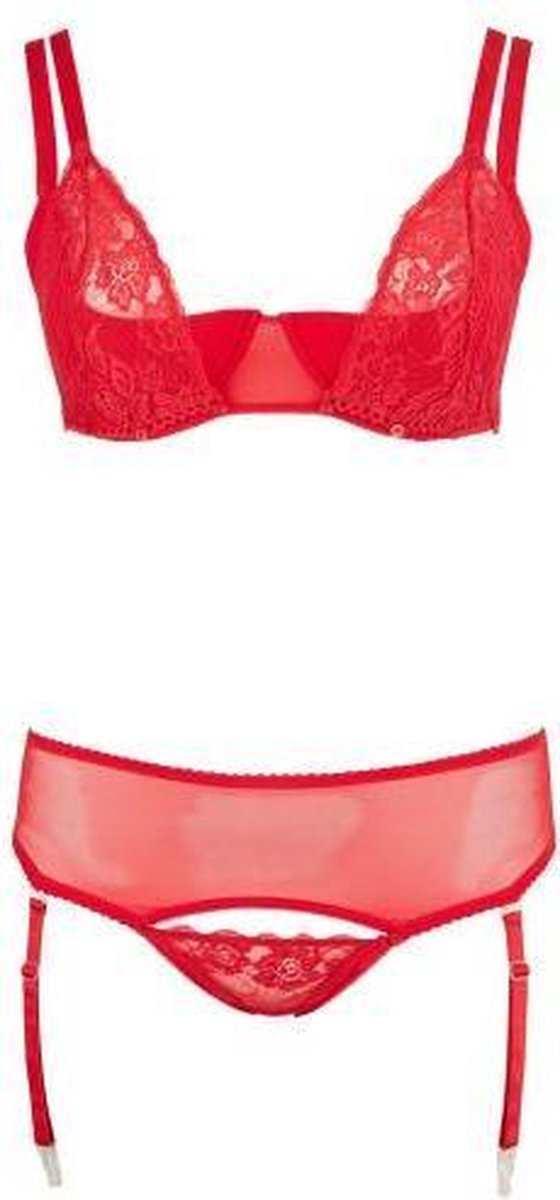 Bundle - Cottelli Collection - 3 delige BH-Set Met Kwart Cups - Rood 85 F/L met glijmiddel