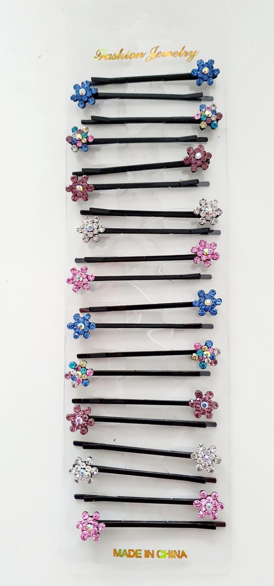 20 Haarspeldjes  met gekleurde strass steen meisje-Haarschijfjes - Haarclips -Haarknipjes Zwart 6cm setje van 20 stuks  Roze 