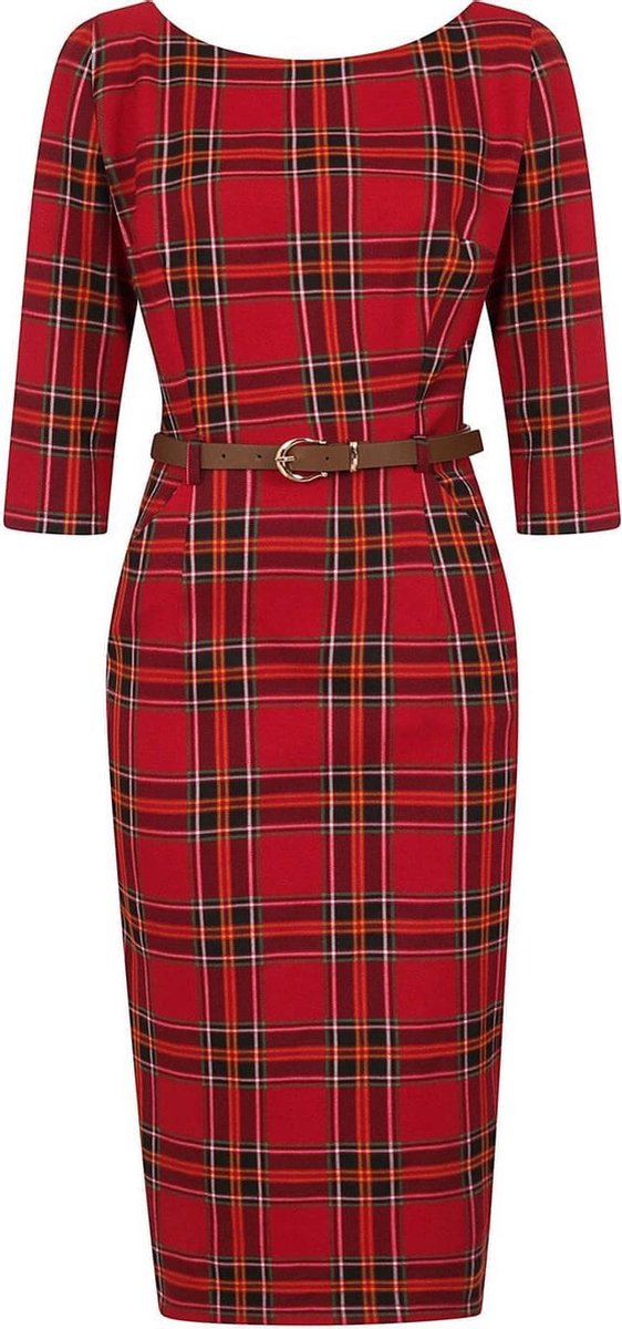 Collectif Adeline Berry Check 50's Pencil Jurk Rood