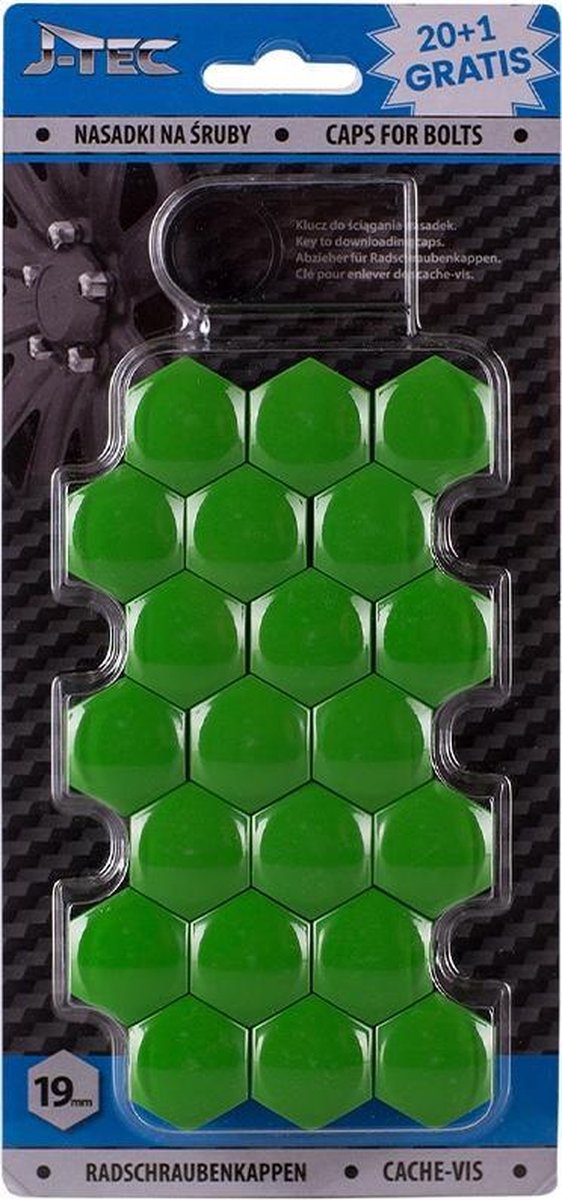 J-tec Wielmoerkapjes 19 Mm Synthetisch Groen 20+1 Stuks