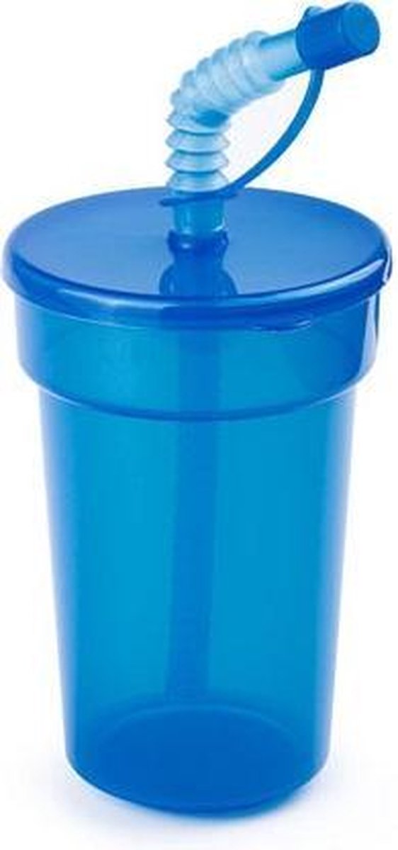 Afsluitbare drinkbekers blauw 400 ml met rietje - sport bekers/limonade bekers - peuters/kinderen