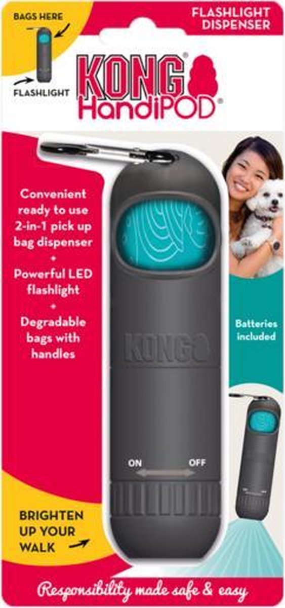 Kong - Poepzakjeshouder met ingebouwde zaklamp - Inclusief 4 rolletjes poepzakjes - Dispenser