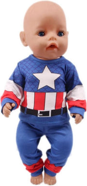 Poppenkleertjes - Geschikt voor Baby Born - Pyjama - Captain America - Blauw