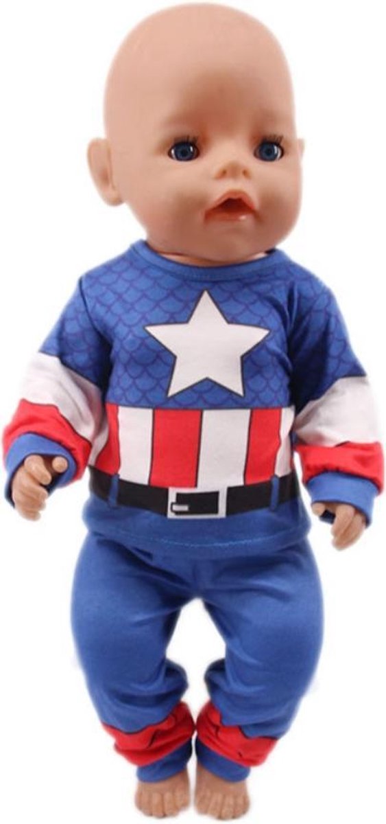 Poppenkleertjes - Geschikt voor Baby Born - Pyjama - Captain America - Blauw
