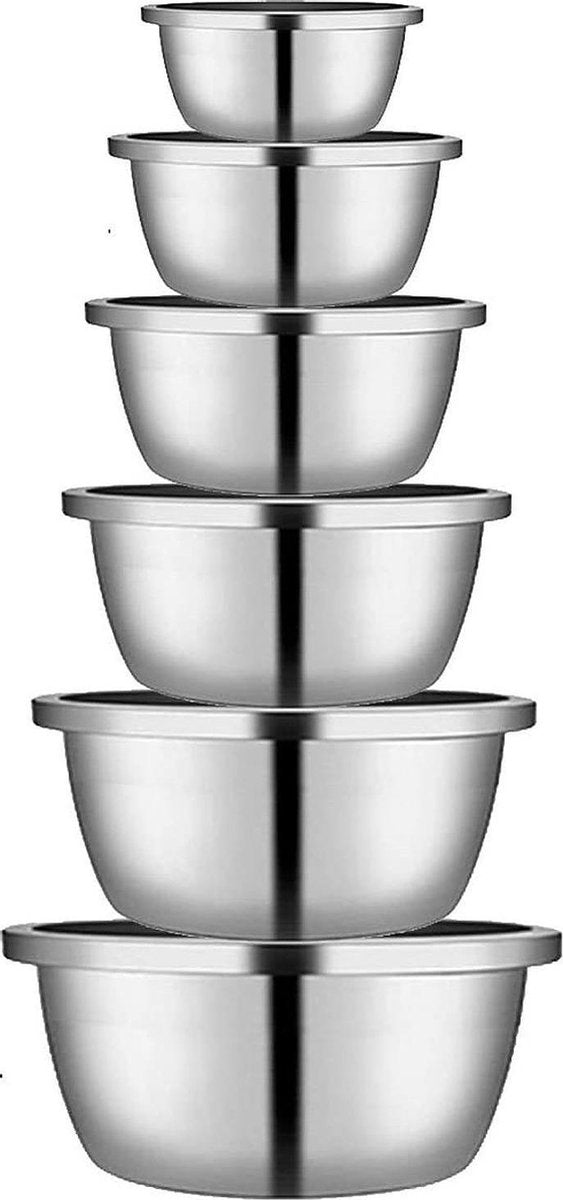 Premium Mengkommen Set – RVS – Set van 6  –  Multifunctionele Mixing Bowls – Salade bowls - Beslagkommen – Bekkens – Slakom set – Beslagkom – De perfecte kitchen essential voor je keuken