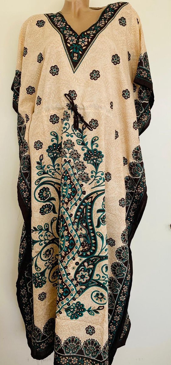 Dames kaftan met bloemenprint one size 36-50 beige/groen/bruin