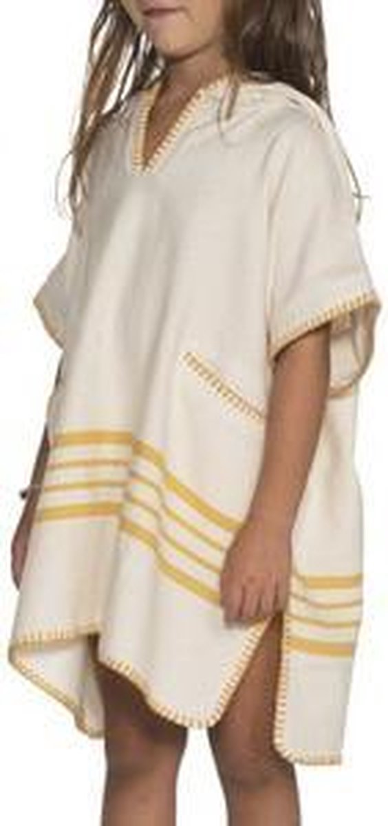 Kinder Strandponcho Natural Mustard Yellow - Leeftijd 4-5 Jaar - Jongens/meisjes/unisex Pasvorm - Poncho Handdoek Voor Kinderen Met Capuchon - Zwemponcho - Badcape