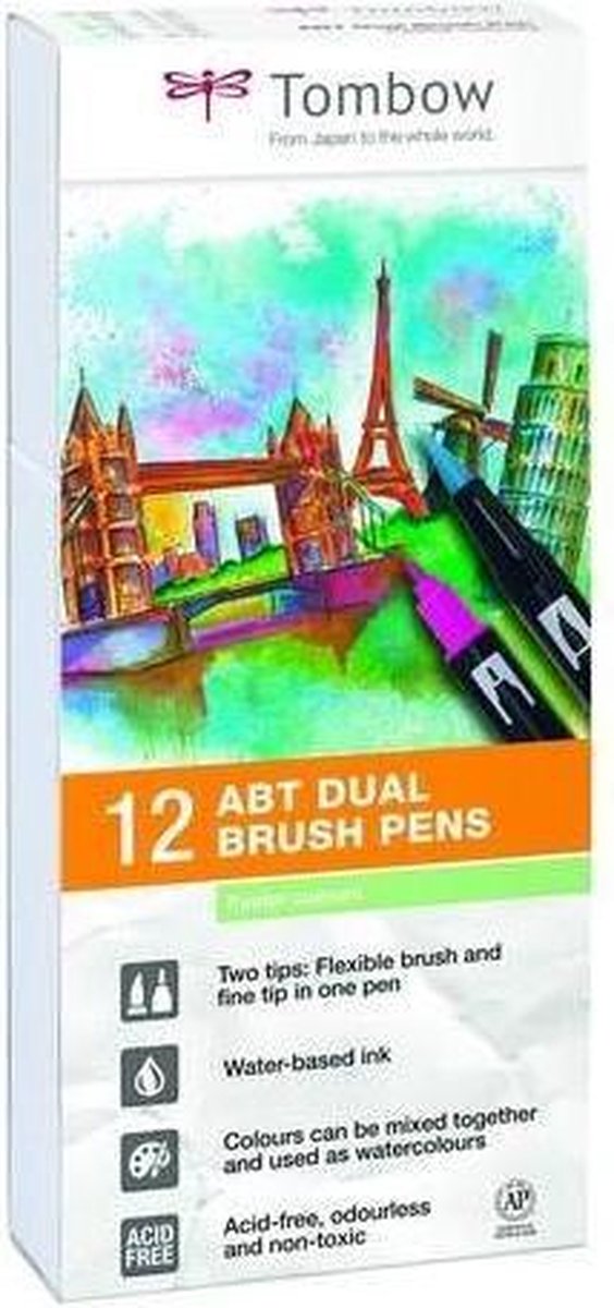 Tombow ABT Dual - Brush tekenpennen - Pastel kleuren - Set van 12