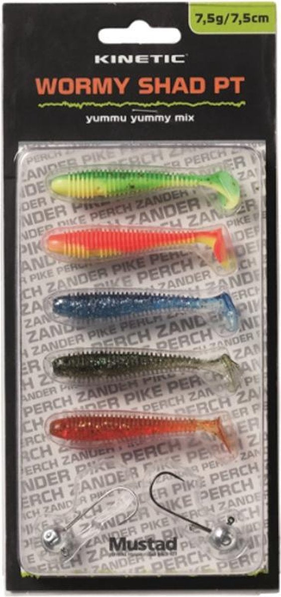 Kinetic Wormy Shad PT Yummu Yummy Mix - 7.5g - 7.5cm - Rood