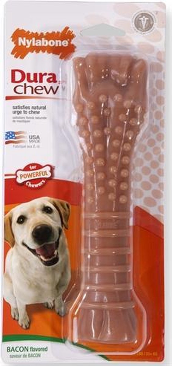 Nylabone dura chew voor harde bijters baconsmaak - vanaf 23 kg - 1 stuks