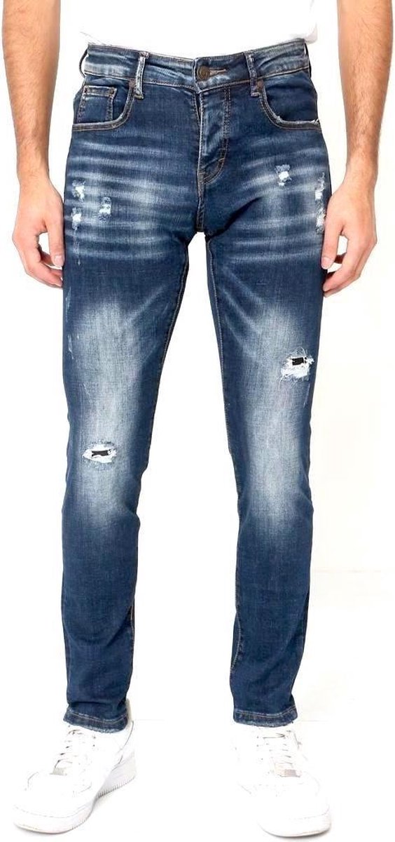 TRUE RISE Ripped Jeans Stretch Heren Slim fit - D-3134 - Blauw - Maten: 28