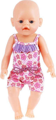 Dolldreams | Strandkleding voor babypop zoals Baby Born - Badpak met roze bloemetjes - Poppenkleertjes voor pop met lengte tussen 40 en 45 cm