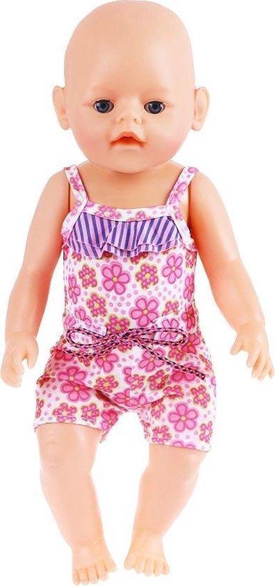 Dolldreams | Strandkleding voor babypop zoals Baby Born - Badpak met roze bloemetjes - Poppenkleertjes voor pop met lengte tussen 40 en 45 cm