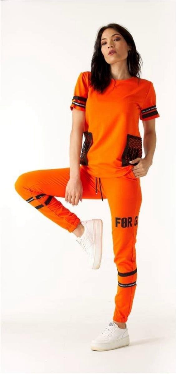 La Pèra Oranje Vrijetijdspak/Huispak met korte mouwen Vrouwen Trainingspak oranje Dames - Maat L