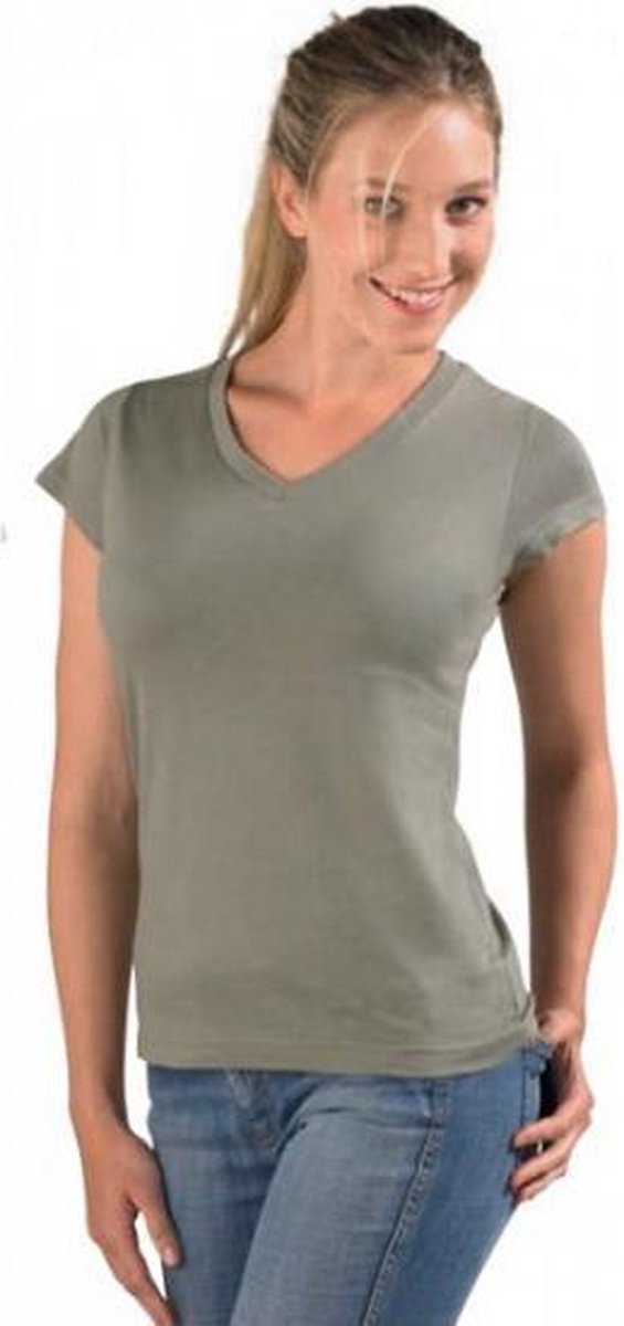 Dames t-shirt  V-hals kaky 42 (XL)