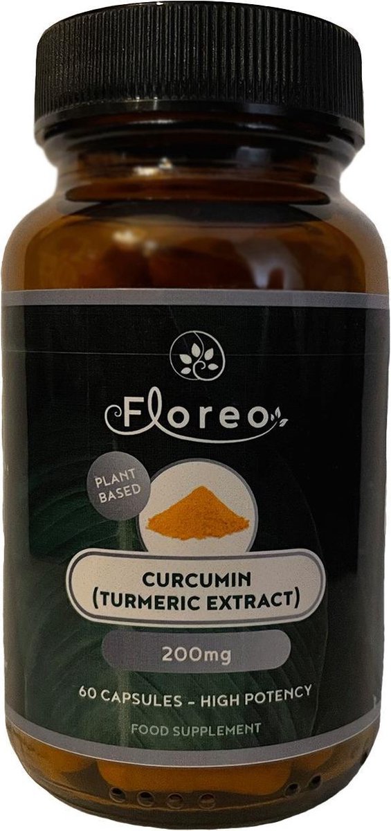 Floreo Kurkuma Extract (Curcumine) 100% natuurlijk | Met 200mg Actieve Curcuminoiden en 5mg Zwarte Peper Extract | Natuurlijk Product | Géén Toevoegingen of Agressieve Extractiemethode Gebruikt | Hoge Potentie | Zuiver Product Van Hoge Kwaliteit