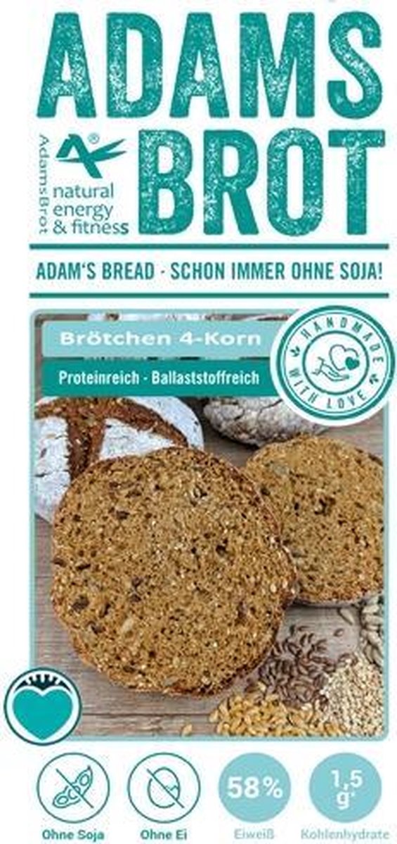 Adams Brot | Brötchen 4-Korn | 1 x 200 gram ( 50g Bakmix maakt een broodje van 85g)  | Koolhydraatarm eten doe je zó!