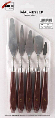 Paletmes metalen schilders mes met houten handvat - set met 5 maten