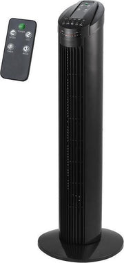 Toren Ventilator Torenventilator ZWART-  75cm hoog - Ventilator staand - in hoogte instelbaar - 45W – 3 standen –Luchtstroom oscillatie – Afstandsbediening – Timer functie – LED Display